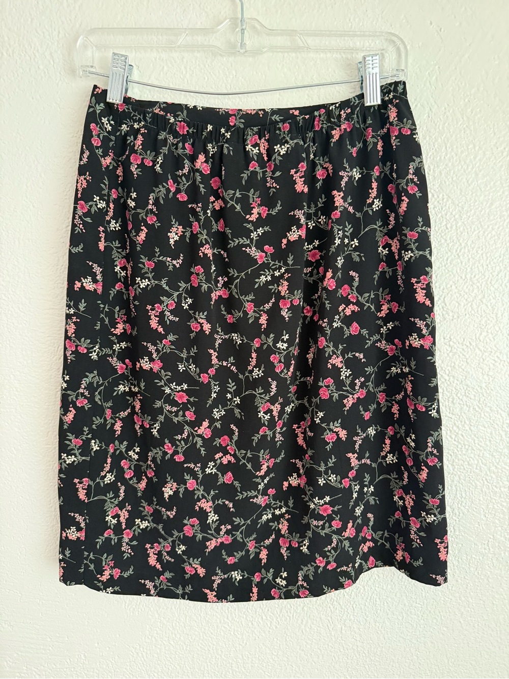 Dress Barn Wrap Skirt Womens 4 Small Black Floral Print Elastic Waist Vintage - Picture 4 of 5